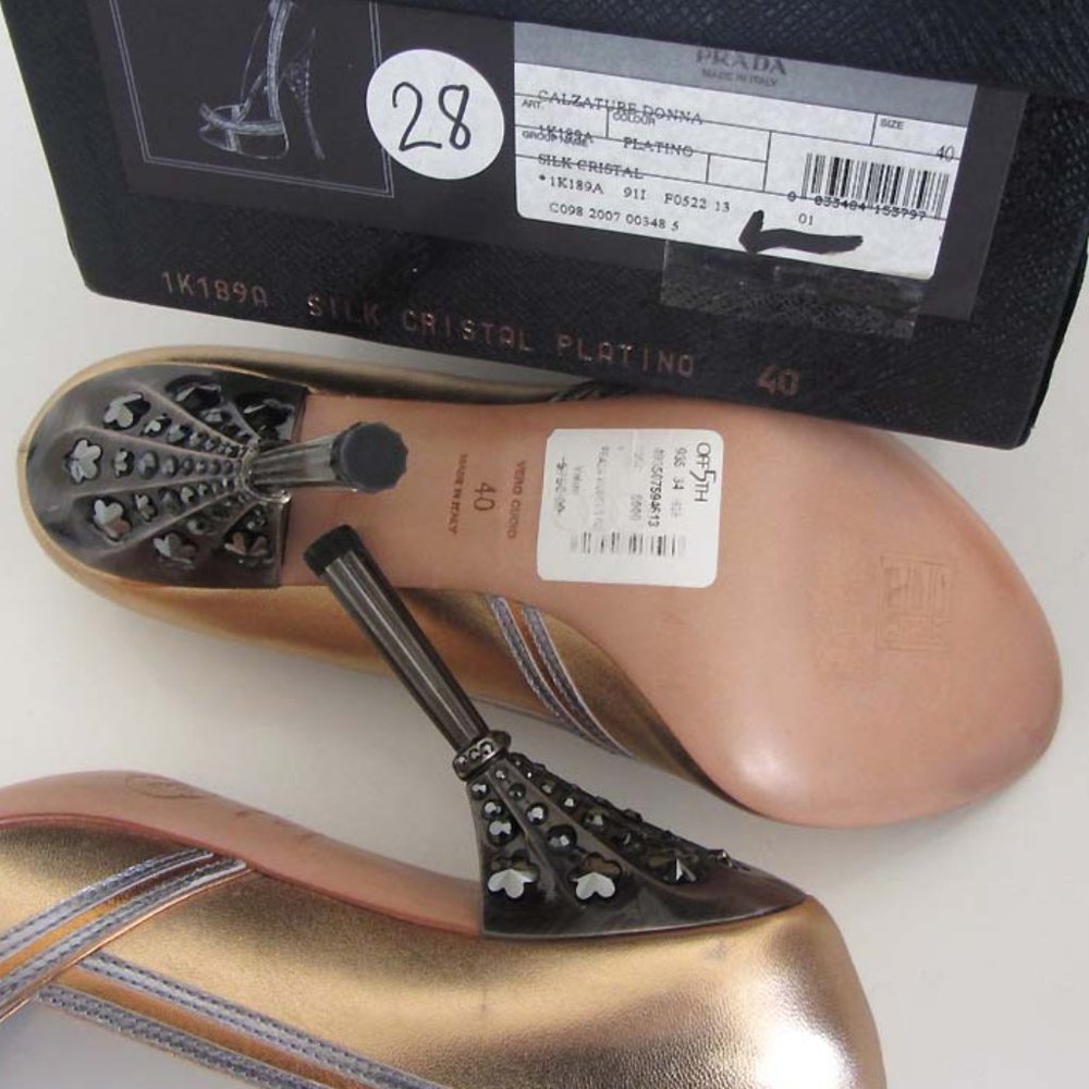 PRADA jeweled heel gold peep-toe pumps 40 / 10 US - Picture 7 of 8
